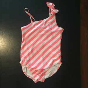 Girls 6T pink and white stripe bathing suit